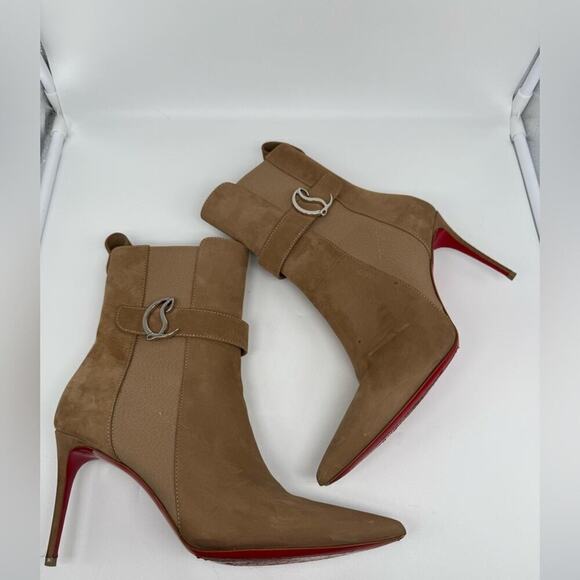 Christian Louboutin Brown/ Tan Suede leather CL chelsea Booty ankle boots EU 40 - Picture 9 of 16